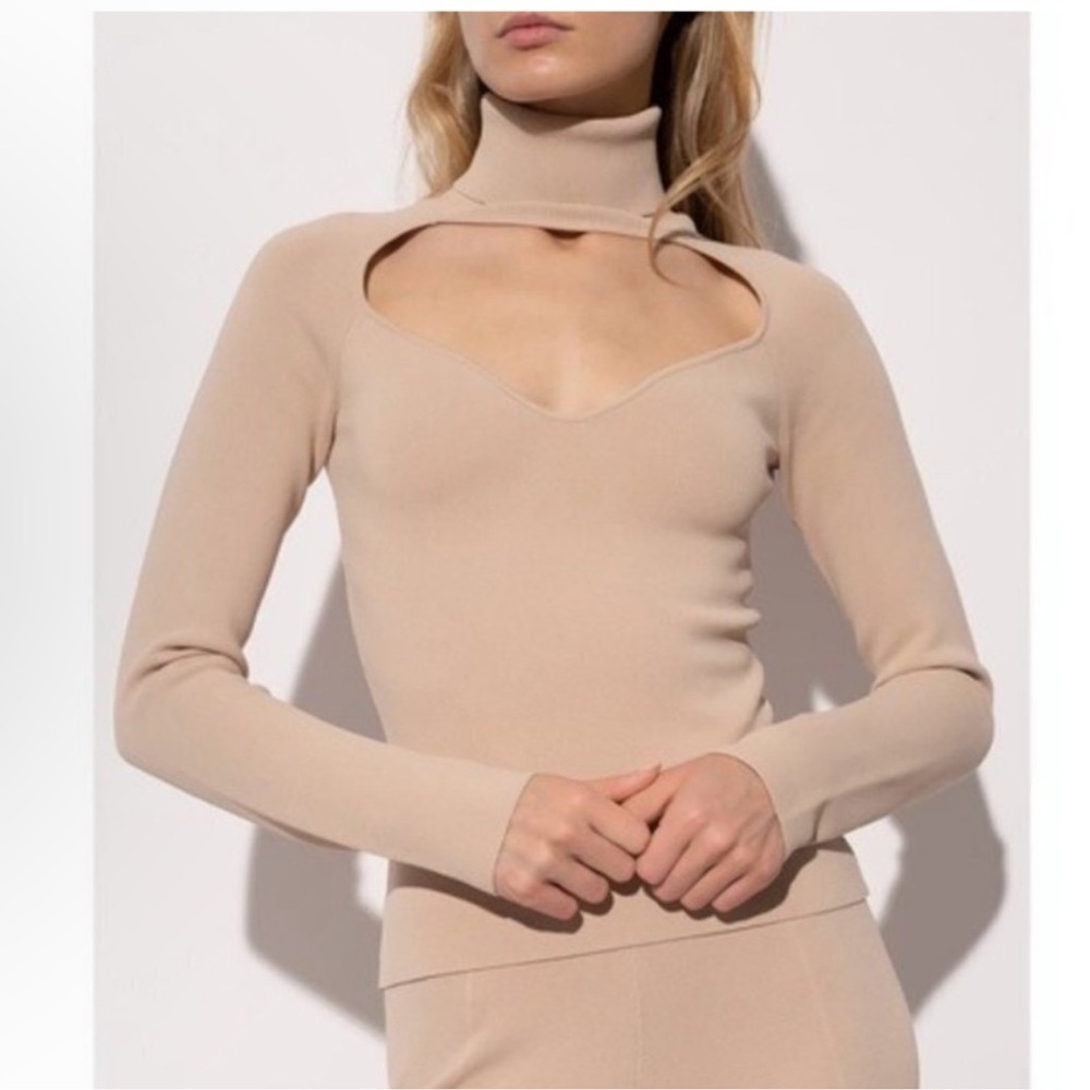Nanushka Fah Cut-Out Knit Blush Turtleneck Top $495 Viscose Poly Mix Size XS
